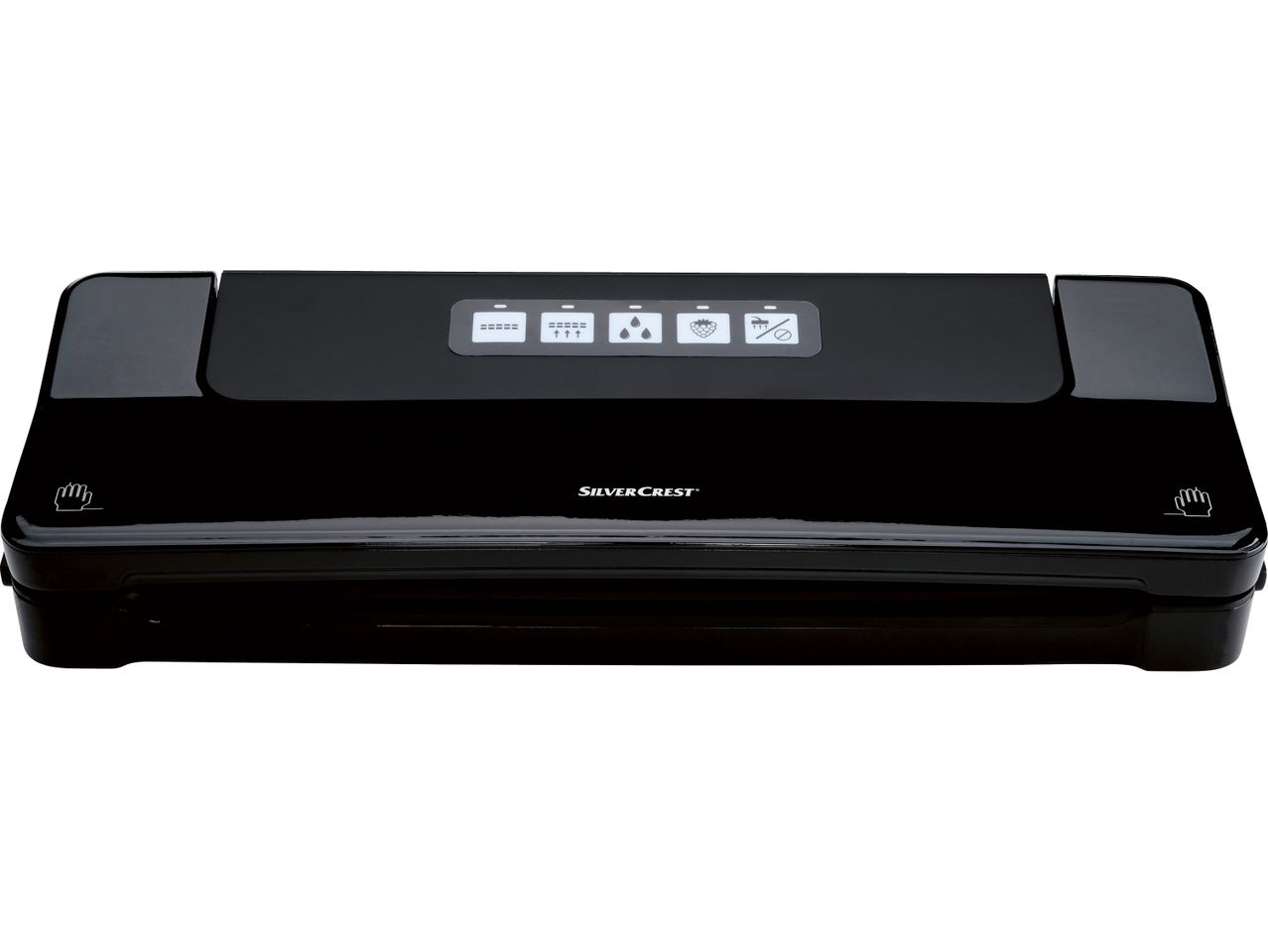 Черна вакуумна машина SilverCrest с контролен панел и икони за различни функции.