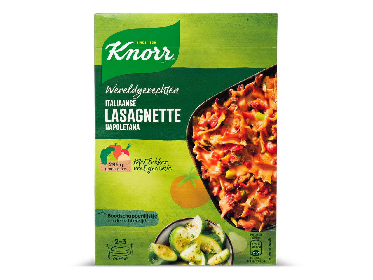 Pak lasagnette napoletana met groenten, voor 2-3 porties.