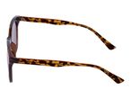 Tortoiseshell sunglasses with brown lenses, viewed from the side.
