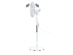 Ventoinha de pedestal Tronic 50W, branca, com função oscilante indicada por setas.
