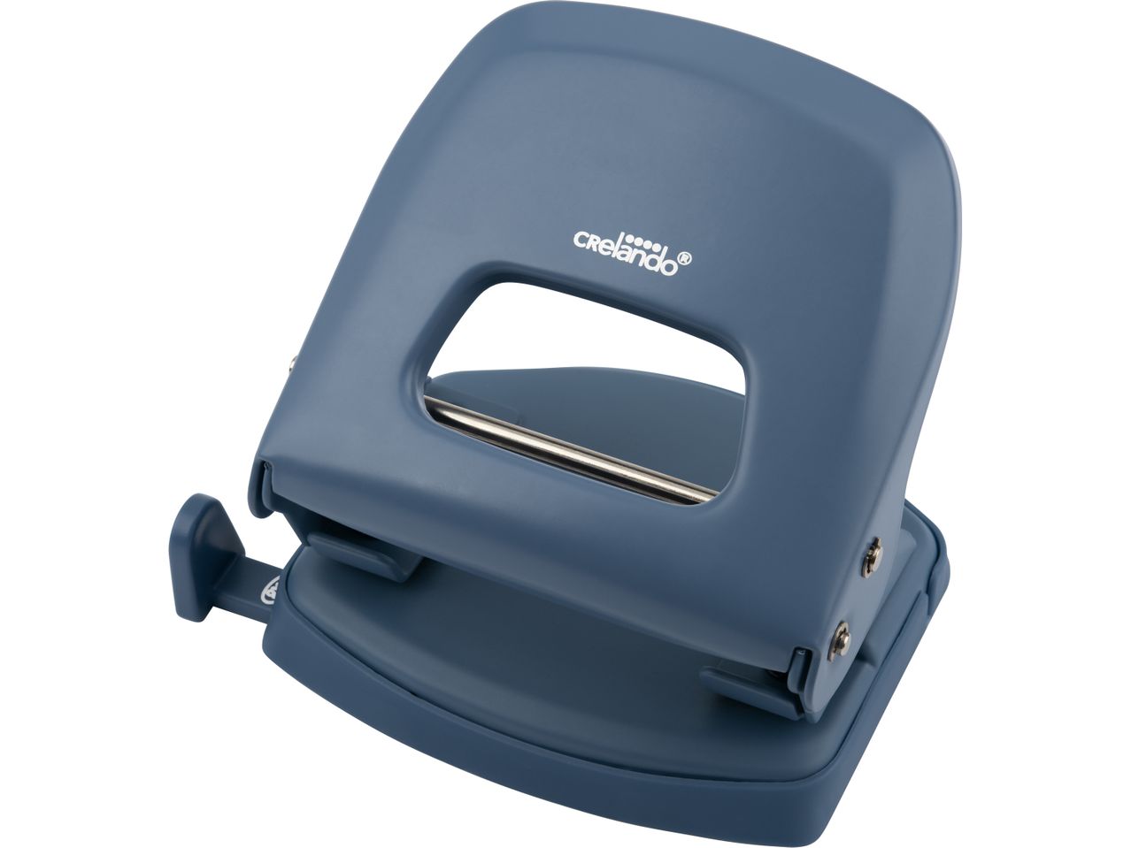 A dark-blue, heavy-duty hole punch.