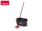 Red and black mop and bucket set with a white mop head, on a white background.