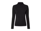 A black ribbed turtleneck long-sleeve shirt.