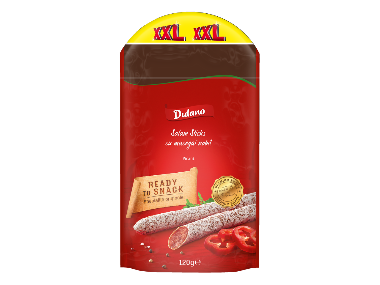 Dulano Salam Sticks cu mucegai nobil, picant, 120g, gata de gustat.