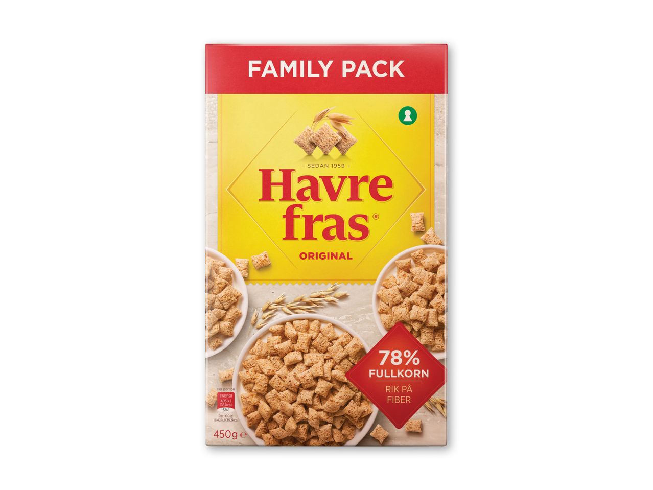 Havrefras Original morgenmadsprodukt i en familiestørrelse pakke.