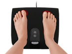 Aparat de masaj Shiatsu pentru picioare SENSIPLAST cu picioarele pe el, vedere de sus.