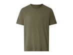 Plain olive green short-sleeved t-shirt.