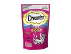 Dreamies cat treats with beef, crunchy outside, soft inside.