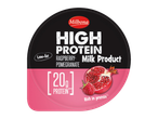 Produto lácteo Milbona High Protein de framboesa e romã, baixo teor de gordura, com 20g de proteína.
