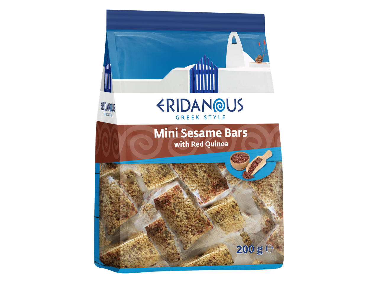 Eridanous mini sezama batoniņi ar sarkanajām quinoa.