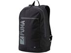 Zaino Puma nero con logo verticale grigio e cerniere grigie.