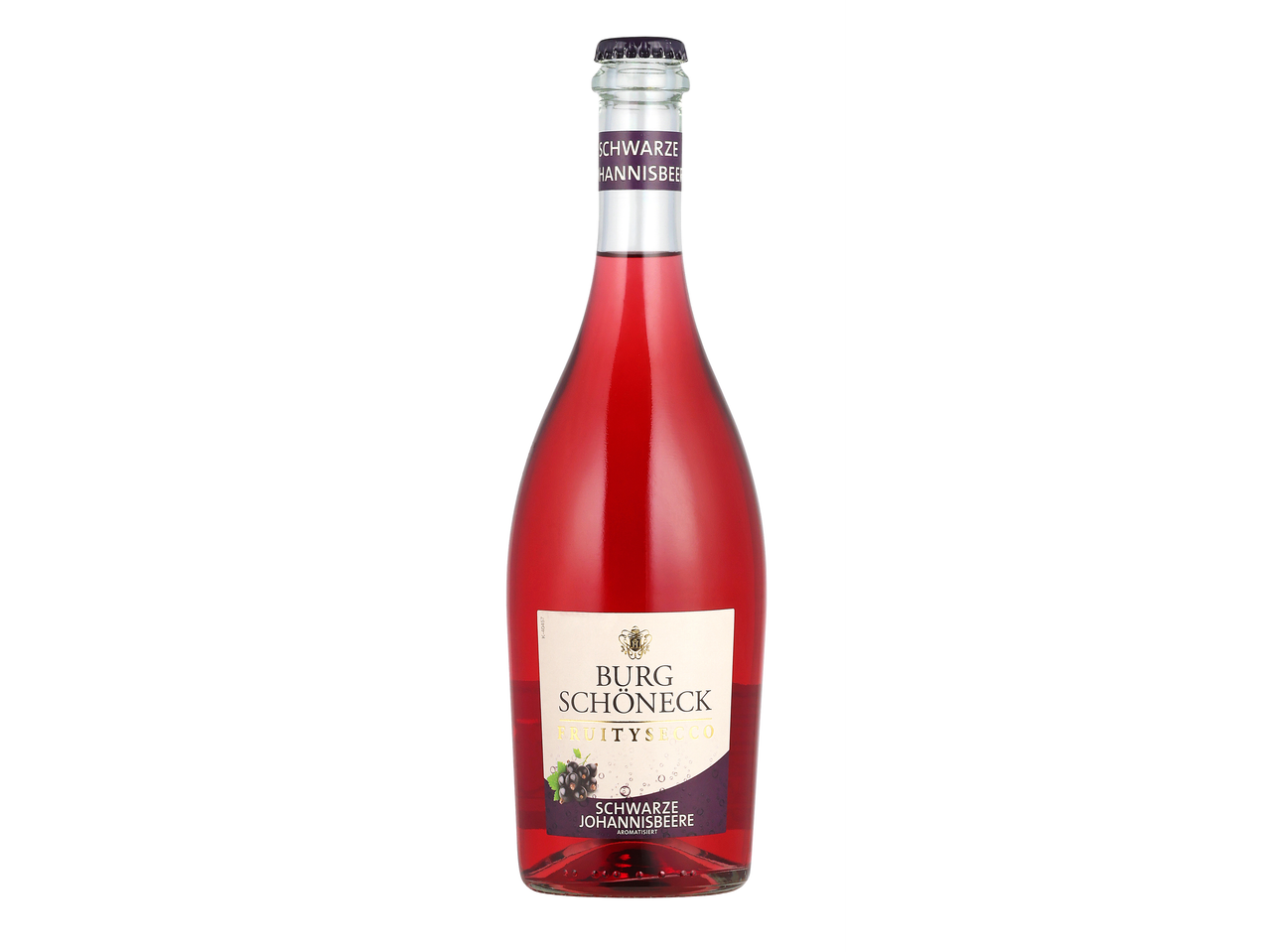Steklenica Burg Schöneck Fruitysecco s črnim ribezom.