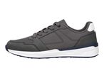 Grey men's athletic shoe with white and navy sole