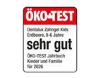 ÖKO-TEST Siegel für Kinderzahngel Erdbeere, 0-6 Jahre, mit Bewertung 'sehr gut' aus dem Jahrbuch 2026.