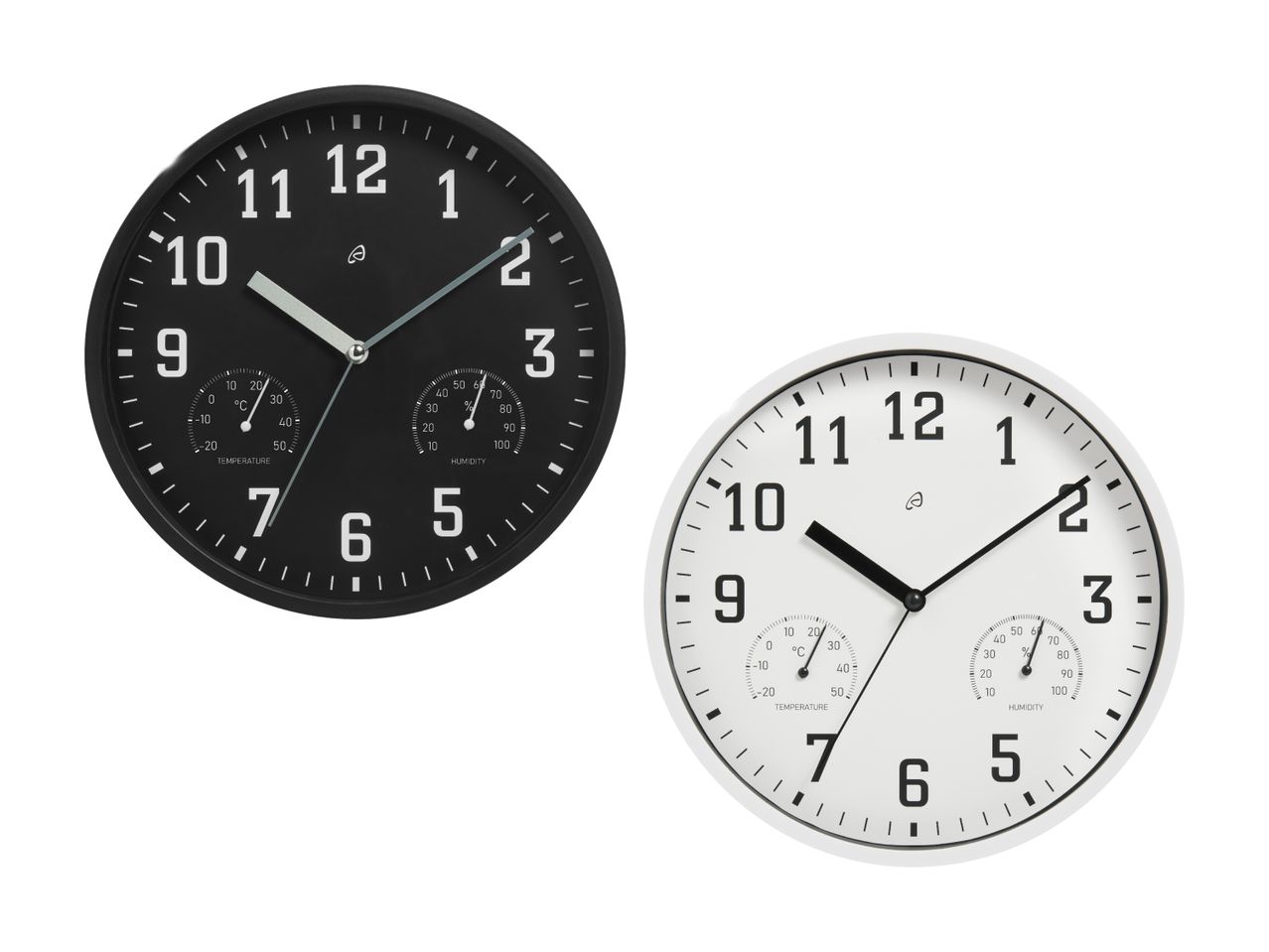 To vægur med termometer og hygrometer, en sort og en hvid.