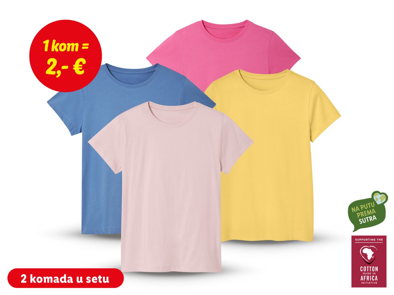Tri pamučne majice u pastelnim bojama.