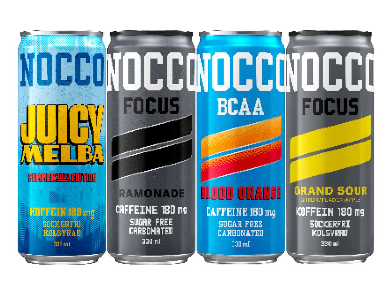 Neli NOCCO purki: Juicy Melba, Ramonde, Blood Orange ja Grand Sour.