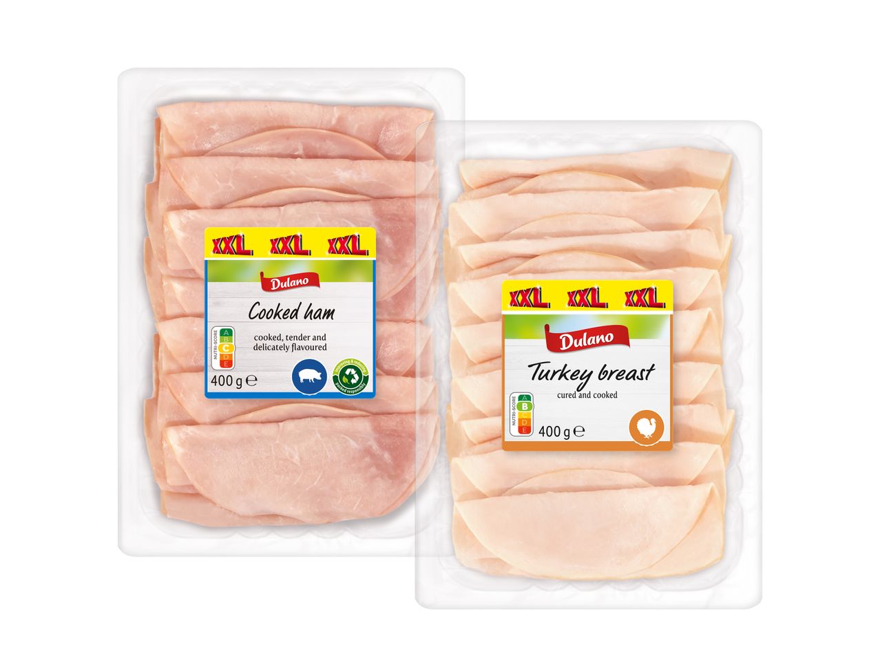 Du 'Lidl' prekės ženklo paukštienos gaminių pakeliai: kalakutienos ir vištienos krūtinėlės.