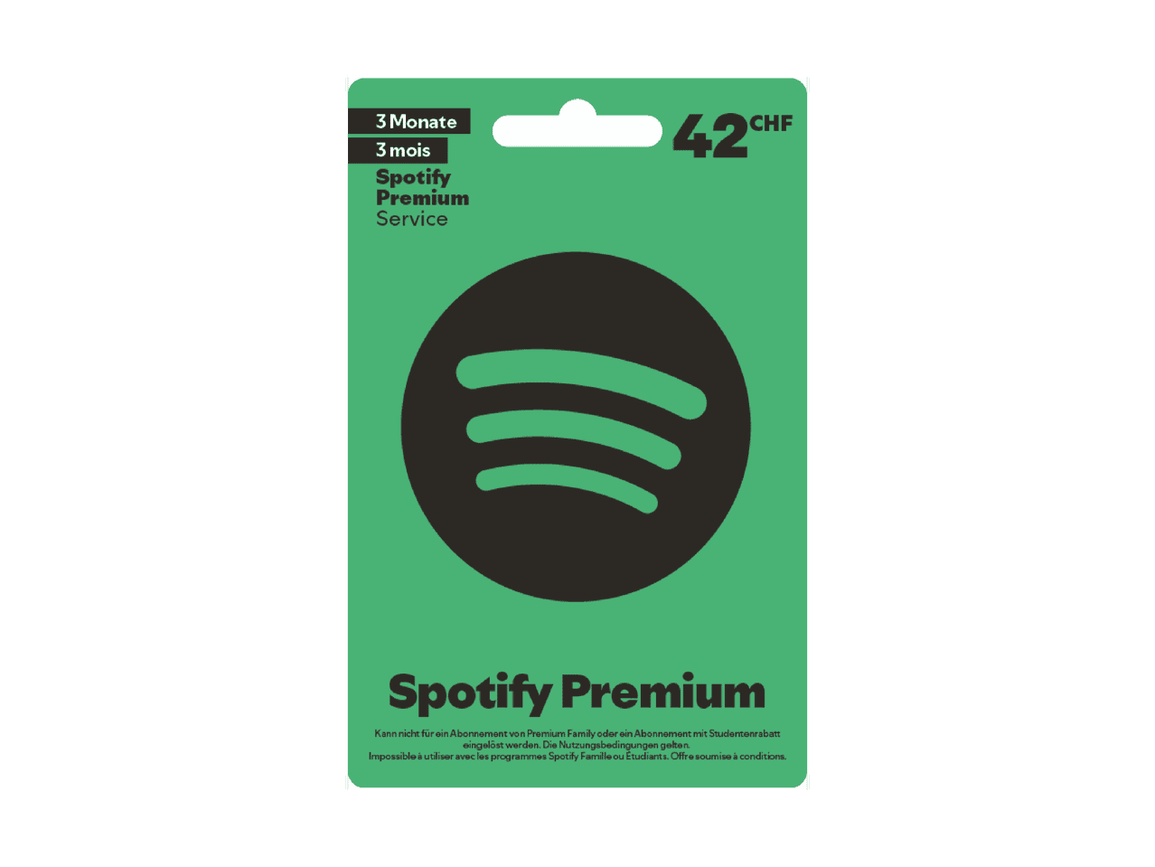Carte cadeau Spotify Premium de 3 mois pour 42 CHF.