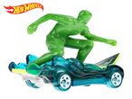 Hot Wheels car with green figure surfing.