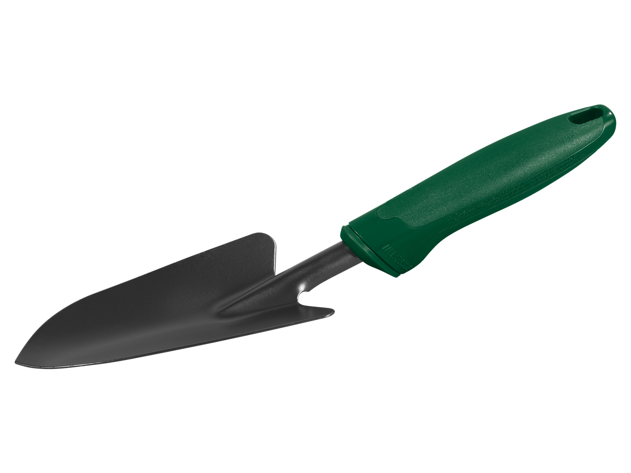 PARKSIDE käsikühvel rohelise käepideme ja tumedahalli teraga.