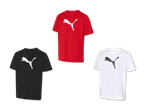 Drei Puma T-Shirts in Rot, Schwarz und Weiß mit weißem bzw. schwarzem Puma-Logo.