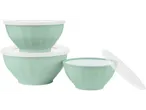 Zaļu maisīšanas trauku komplekts ar baltiem vākiem