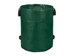 Green garden waste bag with handles and a sturdy rim, made from woven material.