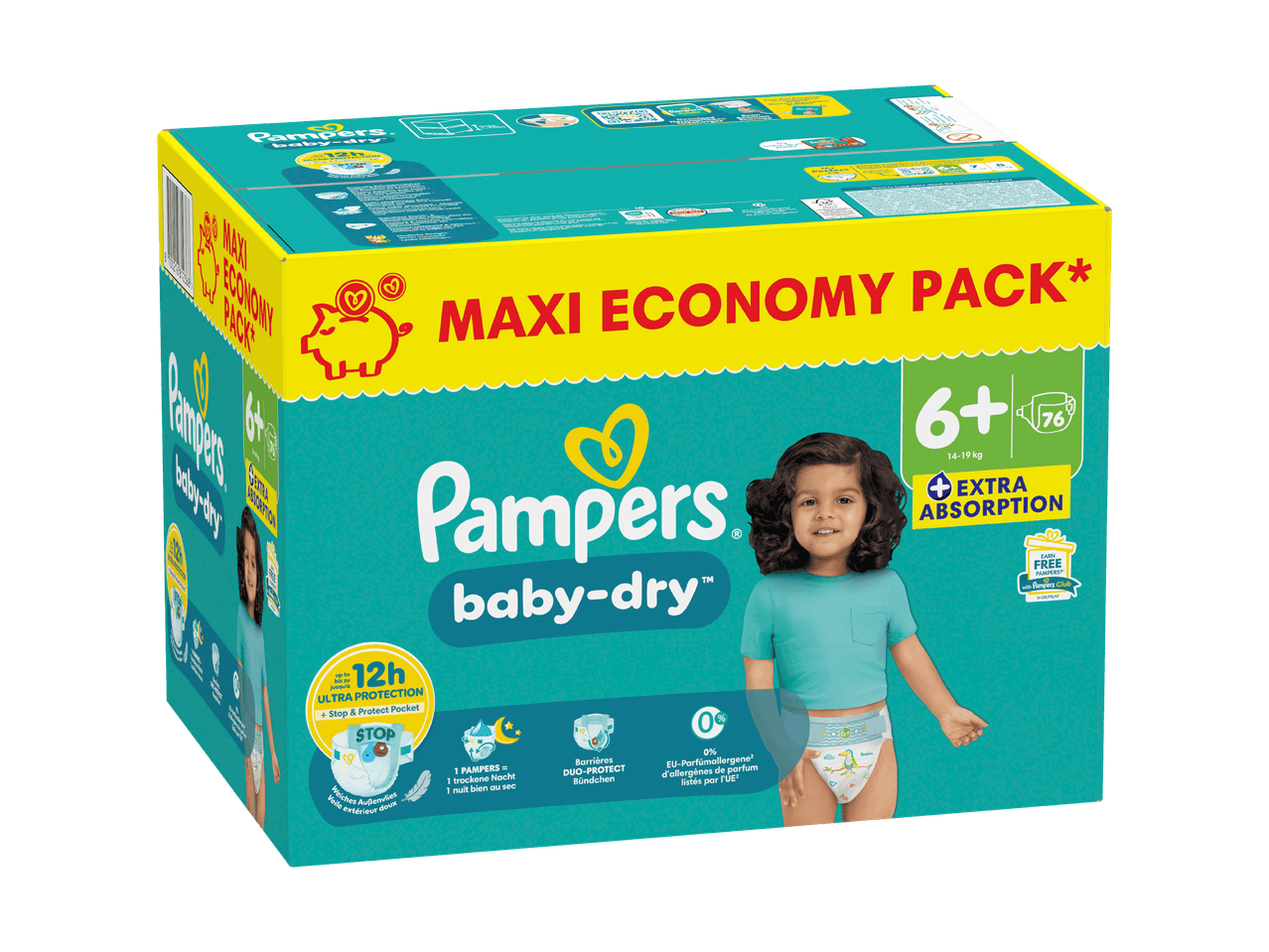 Maxi-Pack Pampers Baby-Dry Windeln für Babys von 14-19 kg mit extra Saugfähigkeit.