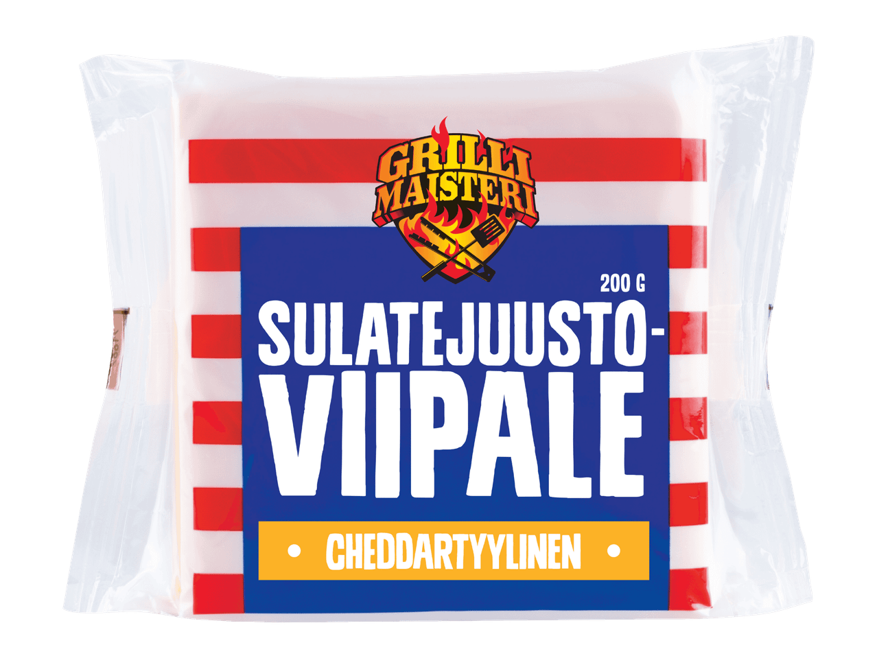 Pakkaus sulatettuja juustoviipaleita, cheddar-tyylinen, 200 g.