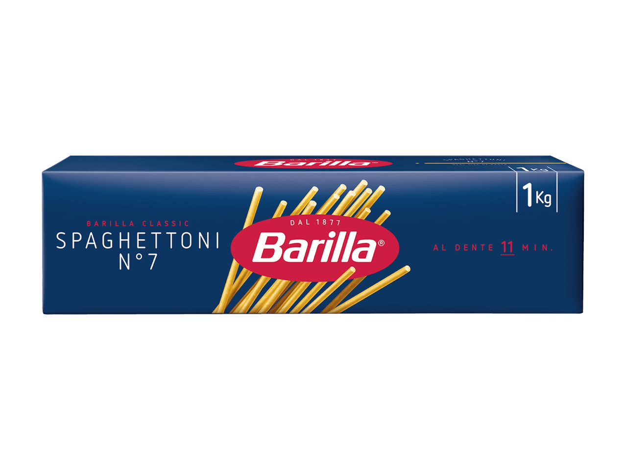 Blaue Packung Barilla Spaghettoni N°7 Spaghetti, 1 kg.