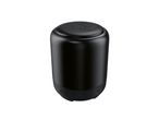 A black cylindrical Bluetooth speaker.