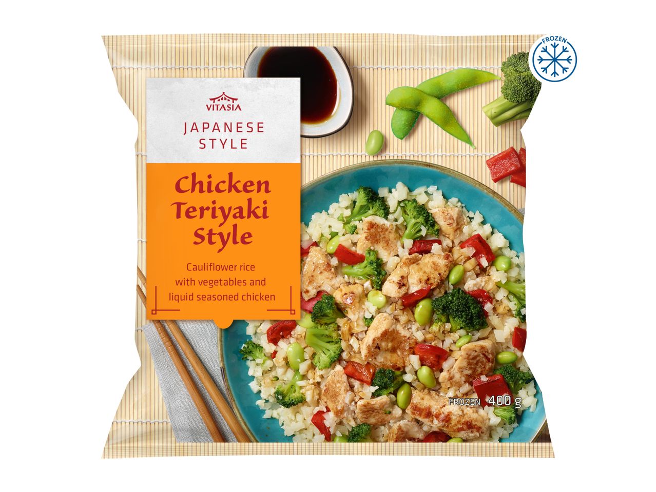 Frozen Japanese-style chicken teriyaki with cauliflower rice and vegetables, 400g.