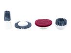 Assortment of cleaning brush attachments for a floor cleaning machine.