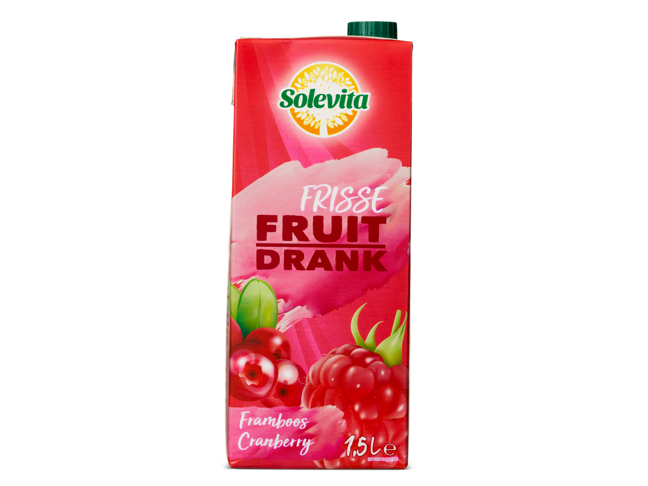 Solevita frisse fruitdrank framboos cranberry, 1,5 liter.