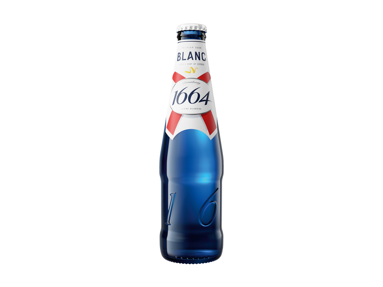 O sticlă de bere Kronenbourg 1664 Blanc.