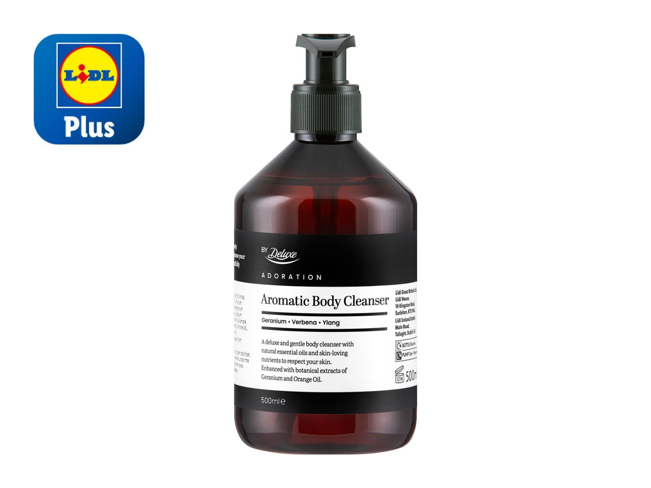 A dark amber bottle of Plante Body Wash from Lidl's Cien brand.
