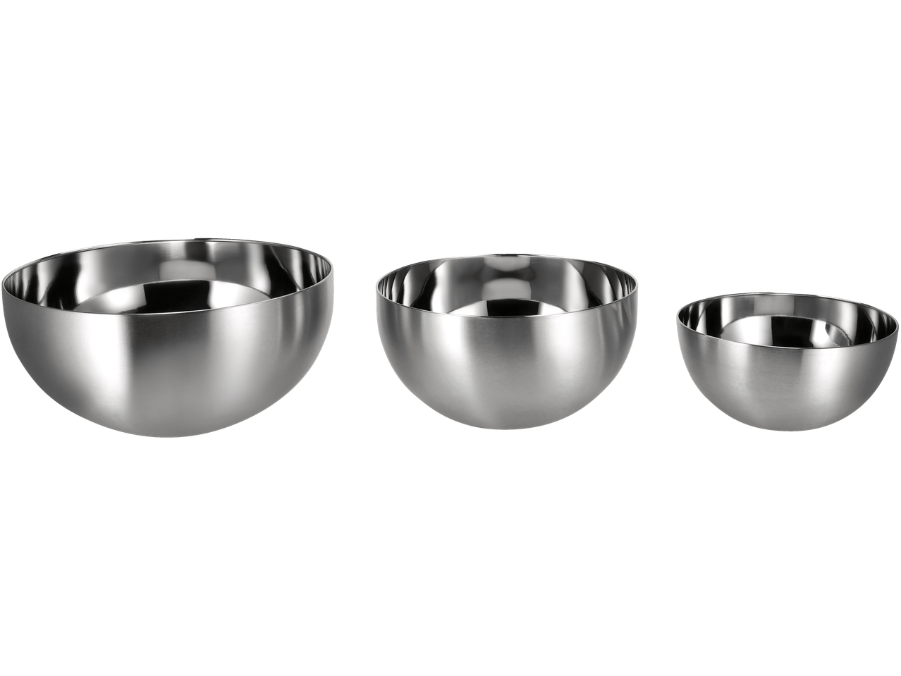 Ensemble de trois bols mélangeurs Silvercrest en acier inoxydable de différentes tailles.