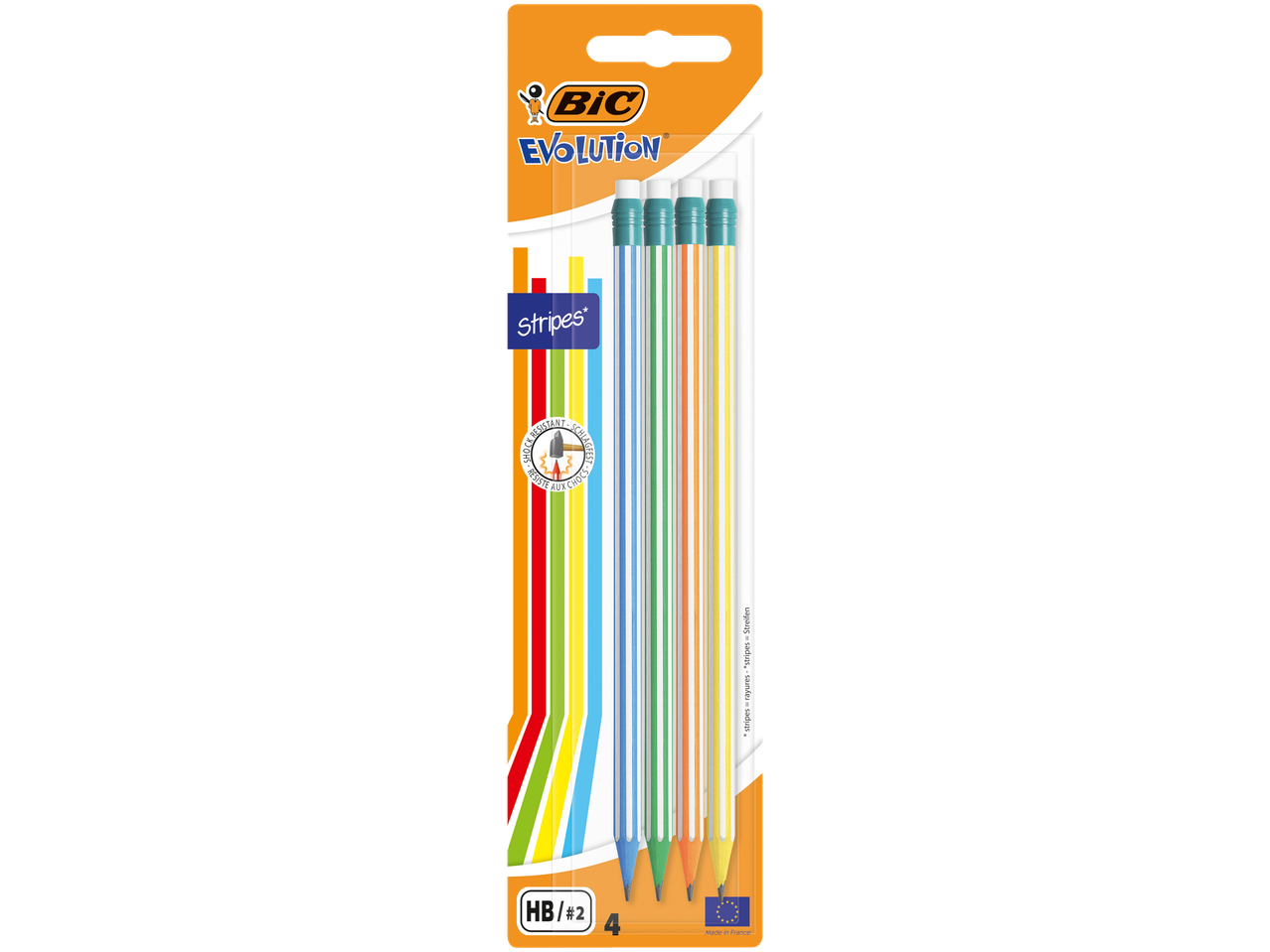 Оловке BIC Evolution Stripes: 4 оловке HB бр. 2 са гумицама.