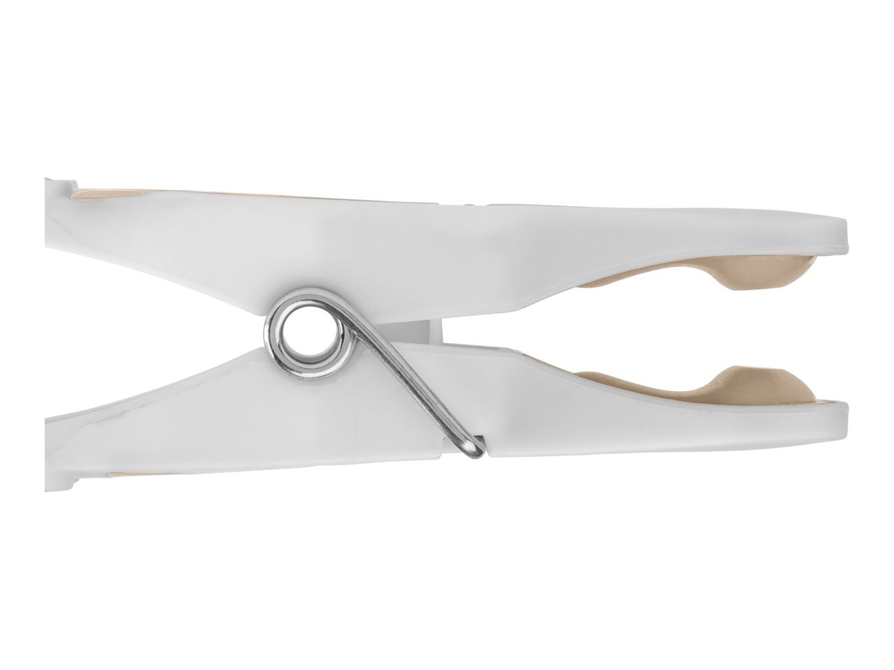 White plastic clothespins with a metal spring.