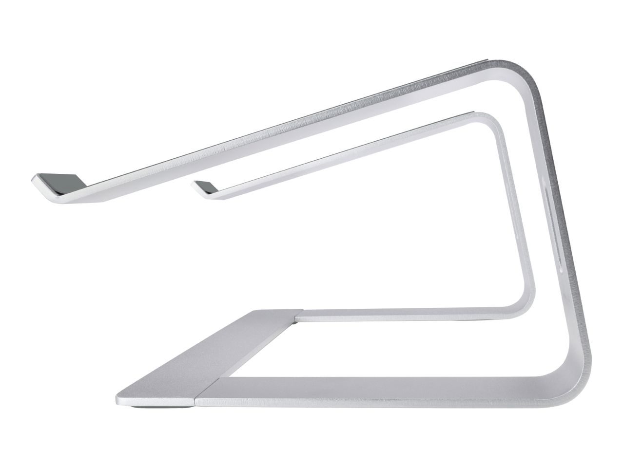 Silver aluminum laptop stand with a minimalist design