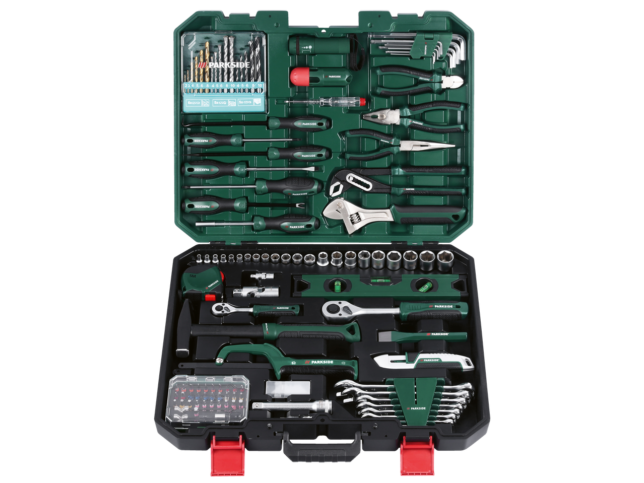 Parkside® Tool Kit with drills, screwdrivers, wrenches, pliers, and other hand tools.