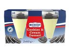 Two-pack of cookies and cream dessert cups with chocolate sandwich cookies.