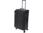 Black Esmara trolley suitcase with an extended handle, front pocket, and four wheels.