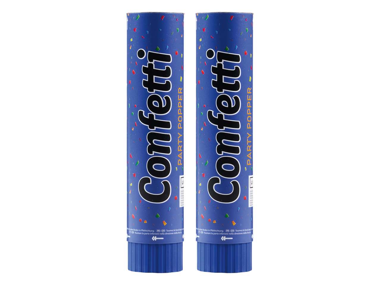Kaks sinist Confetti peopauku värviliste konfettidega.
