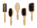 Fünf Cien Beauty Haarbürsten aus Bambus mit verschiedenen Borstenarten.