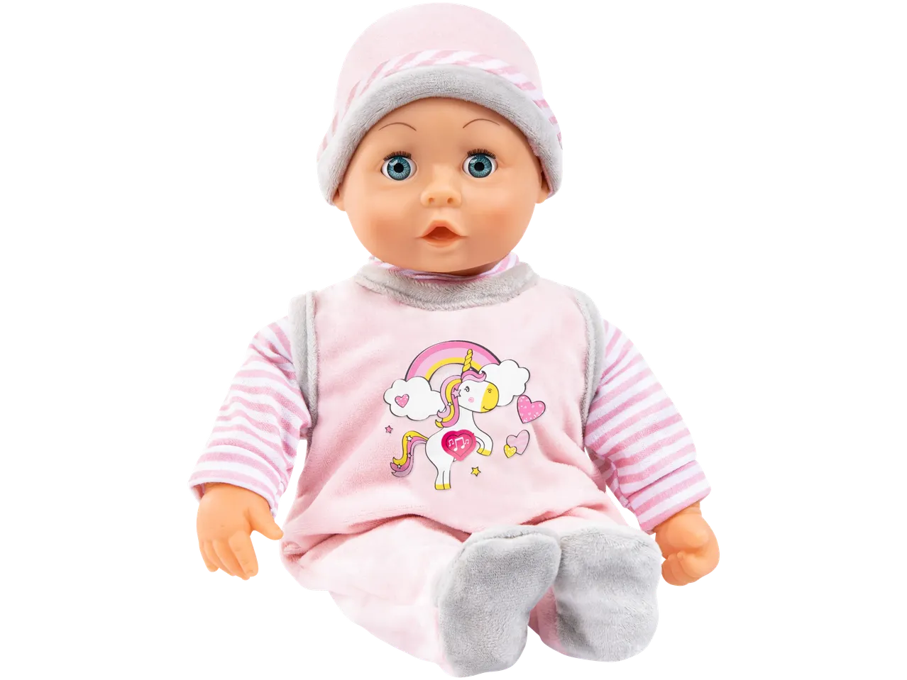 LUPILU® Lelle rozā apģērbā ar vienradzi un varavīksni