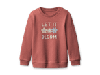Rostfarbenes Sweatshirt mit der Aufschrift „LET IT BLOOM“ und Blumenmotiven.