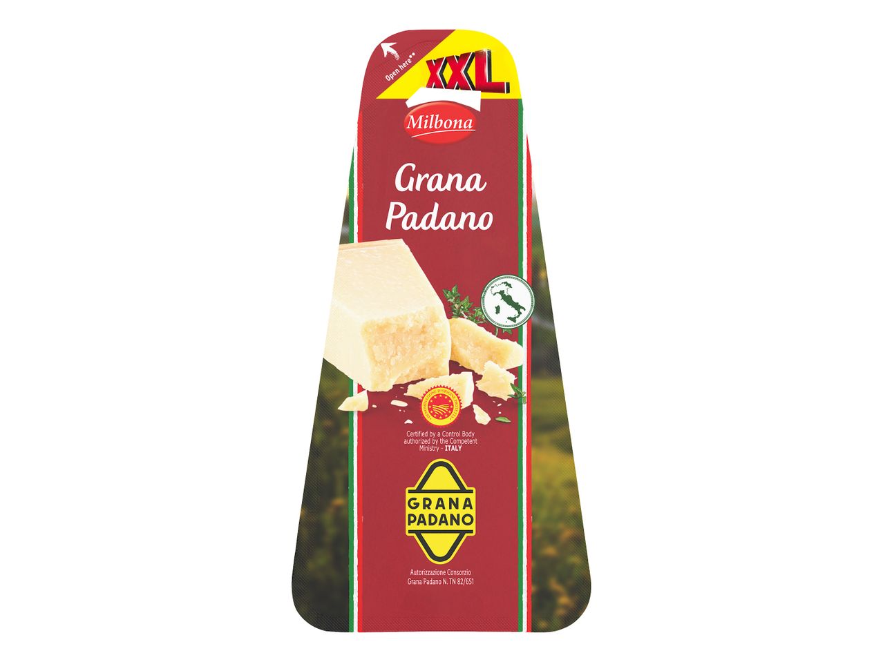 Pakiranje Milbone Grana Padano sira XXL velikosti.
