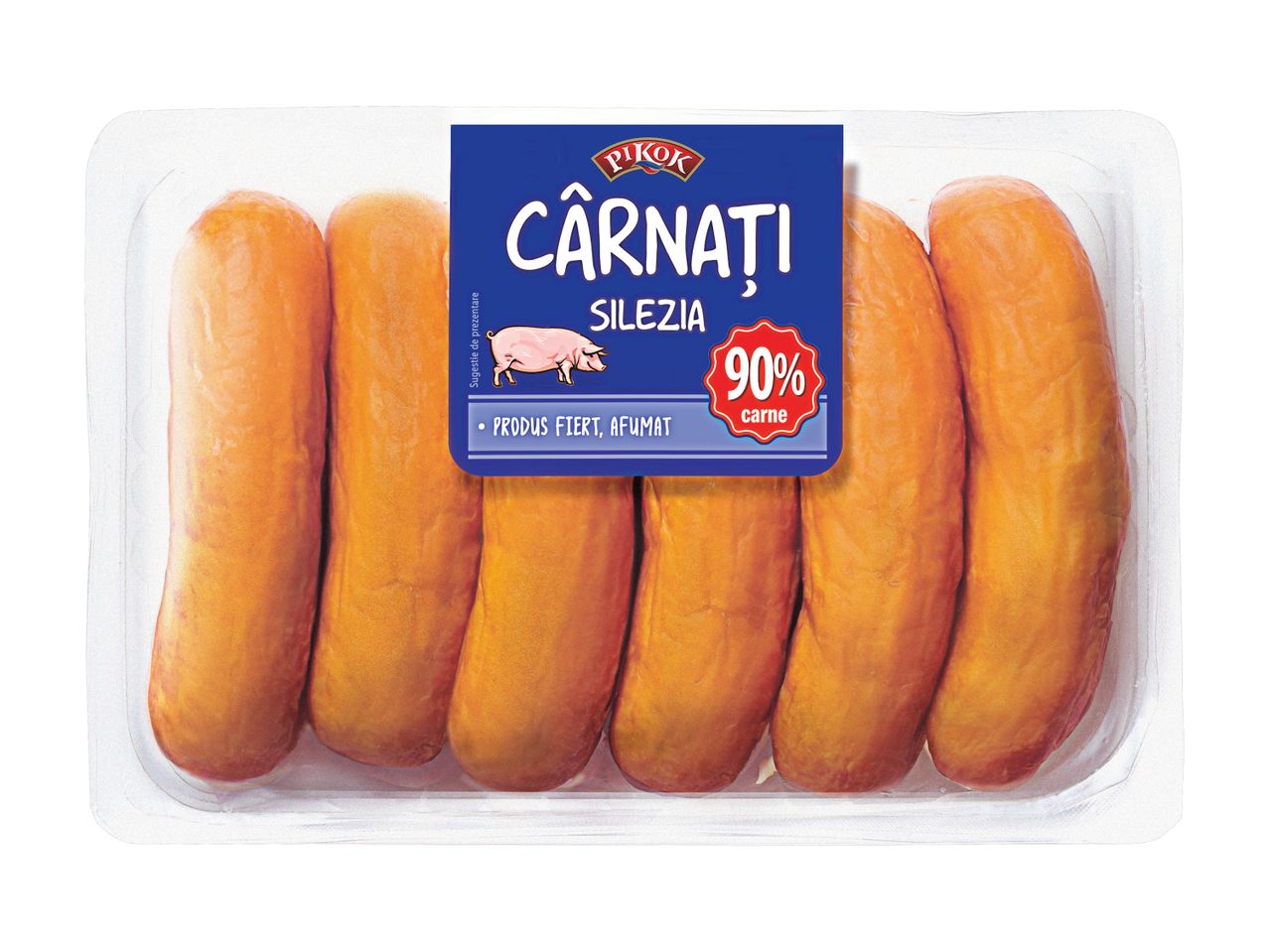 Cârnați Pikok Silezia, 90% carne.